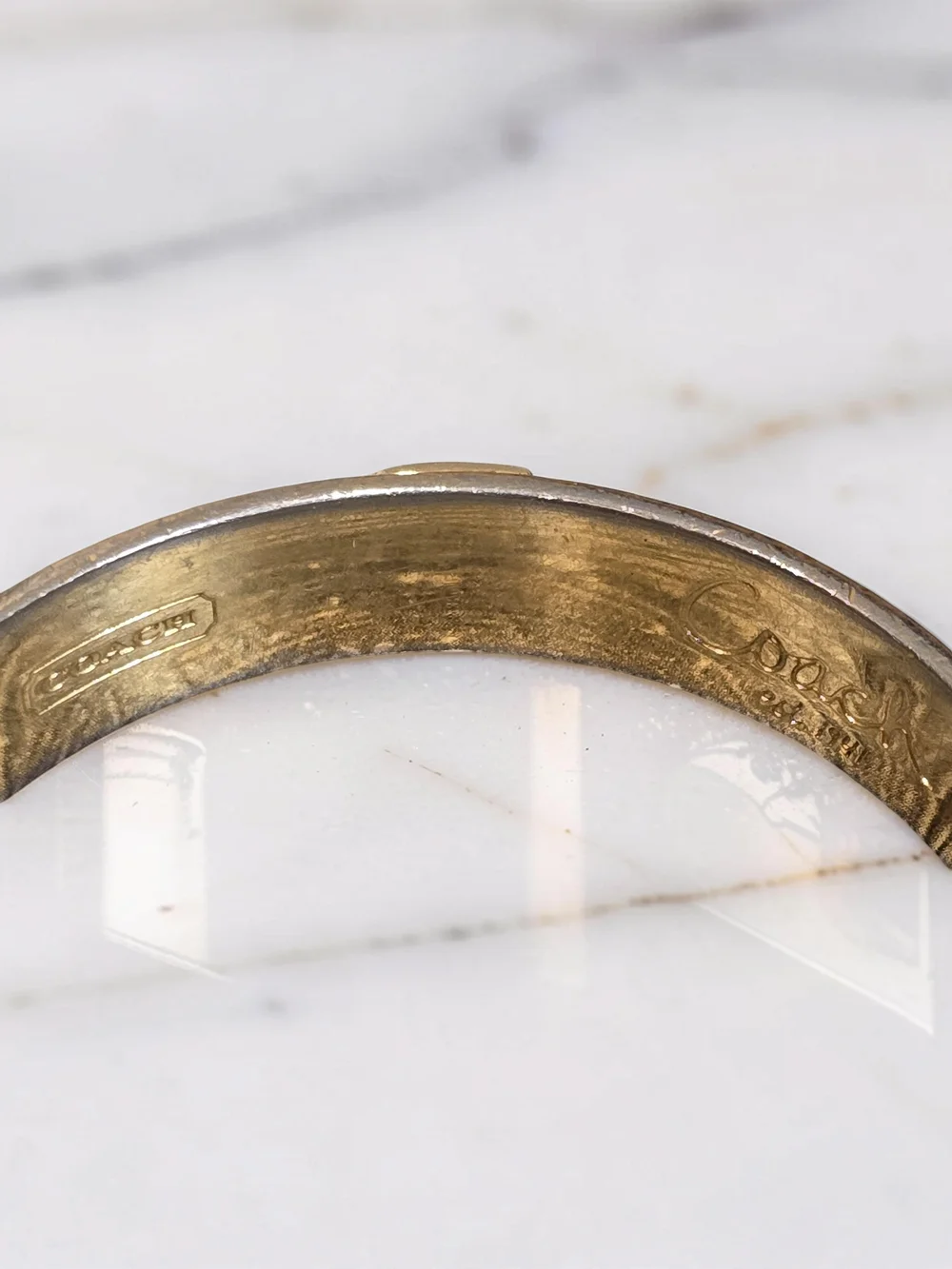 Coach Signature Enamel Stripe Bangle Bracelet Gold Tone